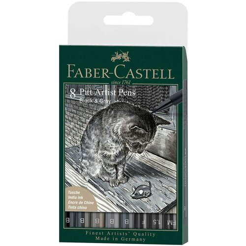 Faber-Castell Flomastri Pitt, črno sivi, 8 kosov Slike