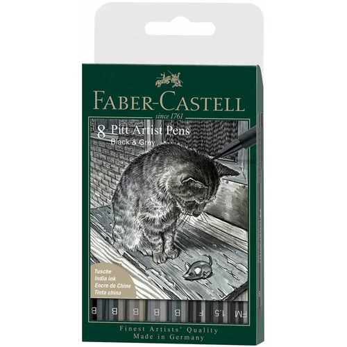 Faber-castell Flomastri Pitt, črno sivi, 8 kosov