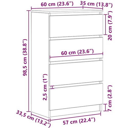 VidaXL Komoda staro drvo 60x35x98,5 cm konstruirano drvo Slike