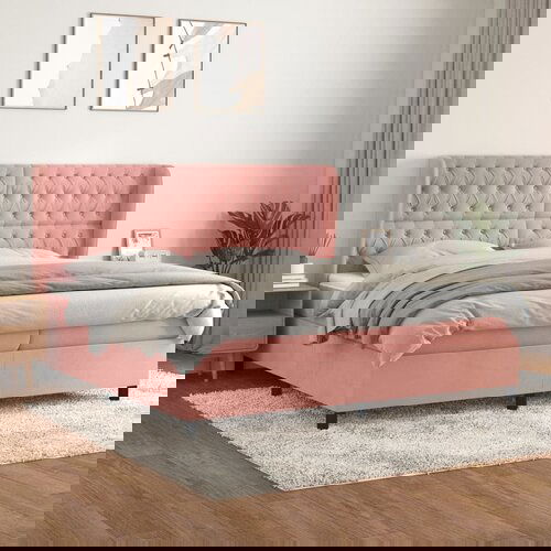 The Living Store Box spring postelja z vzmetnico roza 200x200 cm žamet - Box Spring Postelja, (21492340) Slike