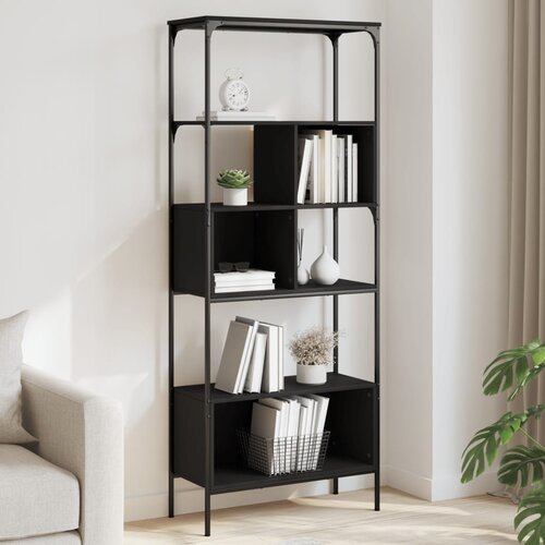 vidaXL Knjižna omara 5-nadstropna črna 76x33x188,5 cm inženirski les Cene