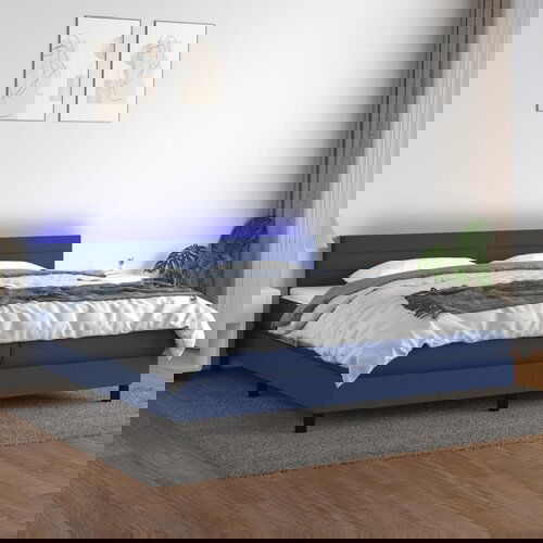 The Living Store Box spring postelja z vzmetnico LED modra 200x200 cm blago - Box Spring Postelja, (21519226) Cene