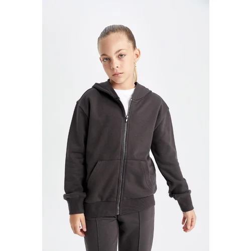 Defacto Girls Basic Hooded Zippered School Cardigan