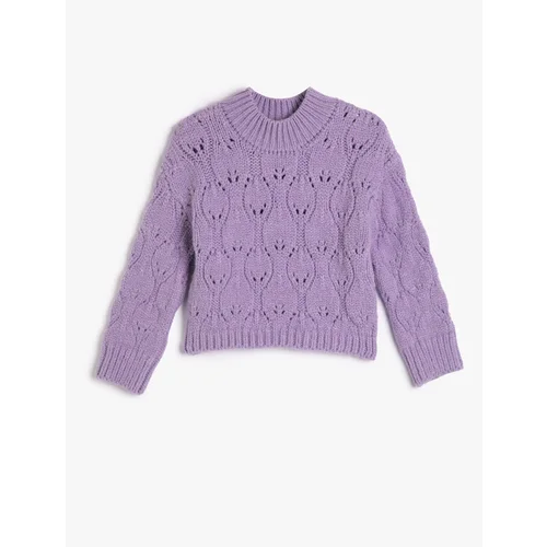 Koton Knitted Sweaters Openwork Round Neck Long Sleeve Soft Textured.