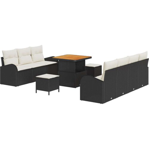  10-dijelni Vrtni Sofa Set s Jastučićima Crni Poli Ratan Akacija  2-sjedni Vrtni Sofa s Odlaganjem i Jastučićima Crni Poli Ratan Cijene