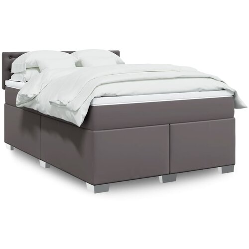 vidaXL Box spring postelja z vzmetnico siva 160x200 cm umetno usnje Cene