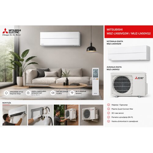 Mitsubishi MSZ-LN50VG2W/ MUZ-LN50VG2 5kW klimatska naprava, bela z montažo - Cene