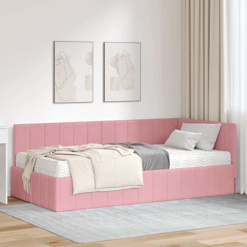 vidaXL Kutni okvir kreveta s madracem Ružičasta 90 x 190 cm Baršun Cene