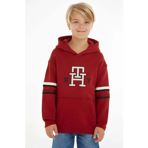 Tommy Hilfiger Otroški pulover rdeča barva, s kapuco