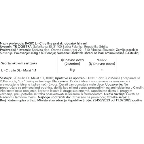 Basic Supplements l-citrulline pro 400g &amp;ndash; pojačava izdržljivost i protok krvi Slike
