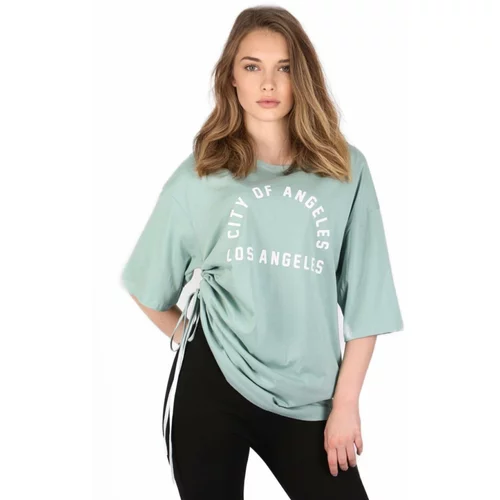 Madmext Mad Girls Turquoise Pleated T-Shirt