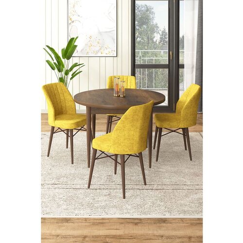 Hanah home rox - baroque, mustard baroquemustard dining table & chairs set (5 pieces) Cene