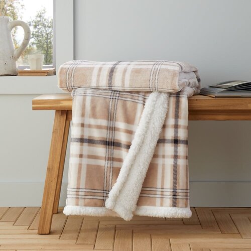 Catherine Lansfield Bež deka od sherpa flisa 130x170 cm Kelso Check &amp;ndash; Slike