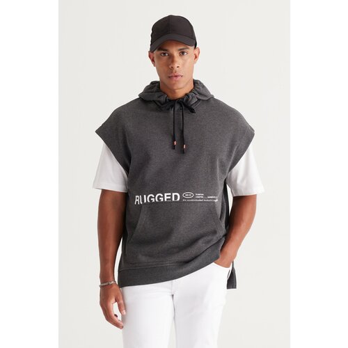 AC&Co / Altınyıldız Classics Men's Anthracite-melange Oversize Loose Fit 3 Thread Hooded Printed Sweatshirt Cene