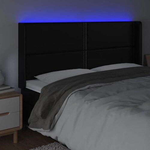 LED uzglavlje crno 183 x 16 x 118/128 cm od umjetna koža Slike