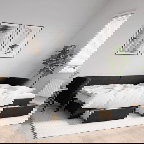 VidaXL Izvlečna dnevna postelja s predali črna 90x200 cm blago Slike