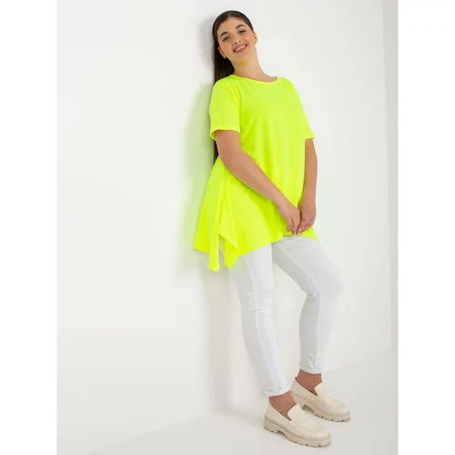 Fashionhunters Fluo yellow smooth plus size viscose blouse