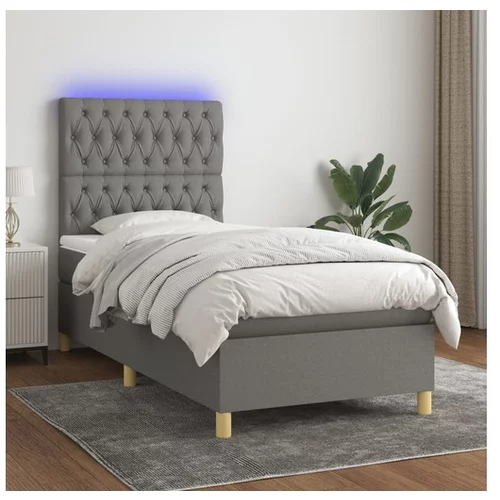  Box spring postelja z vzmetnico LED temno siva 80x200 cm blago