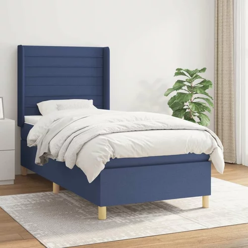  Box spring postelja z vzmetnico moder 90x200 cm blago