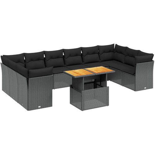  11-dijelni set vrtnih sofa od poliratana s jastucima crni Crna 100 x 55 x 73 cm Slike