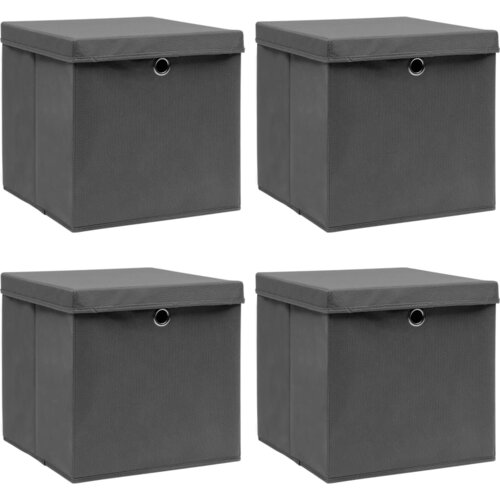 VidaXL Kutije za pohranu s poklopcima 4 kom sive 32x32x32 cm tkanina Slike