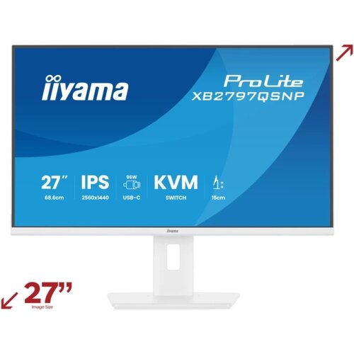 Iiyama 27 IPS panel 2560x1440 EyeComfort 15cm Height Adj Stand USB-C Dock LAN 96W PD DP-OUT 1ms 350cdm2 Speakers USB-C KVM HDMI DisplayPort USB HUB 2x3.2 2xC Cene