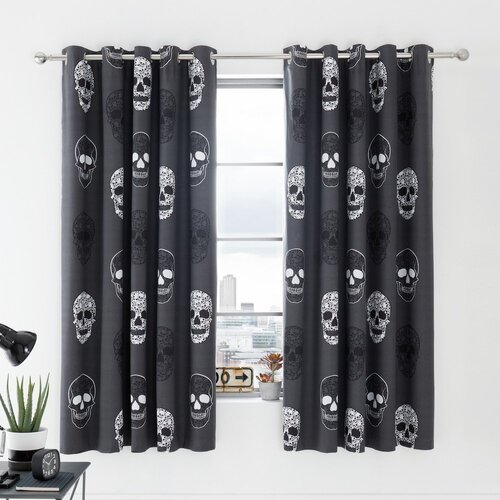 Catherine Lansfield Temno sive otroške zavese v kompletu 2 ks 168x183 cm Skulls – Cene