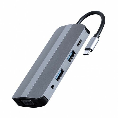 Gembird USB Type-C 8-in-1 multi-port adapter (Hub + HDMI + VGA + PD + card reader + stereo audio), silver Cene