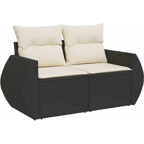  7-dijelni set vrtnih sofa od poliratana s jastucima crni Crna Slike