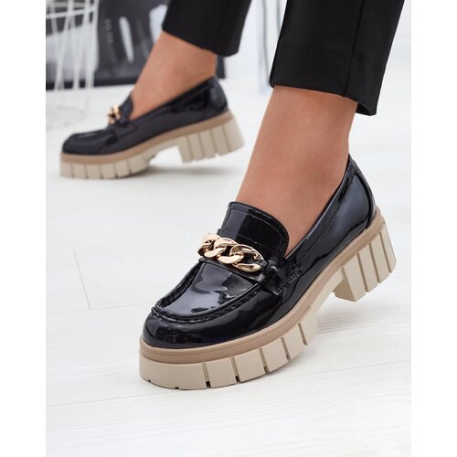 Resti Lacquered women's moccasins in black Aquan- Footwear Cene