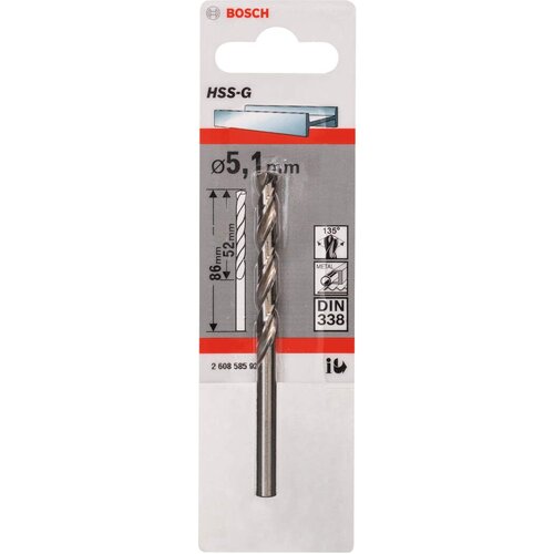 Bosch burgija za metal HSS-G, DIN 338 5,1 x 52 x 86 mm - pakovanje od 1 komada - 2608585923 Slike