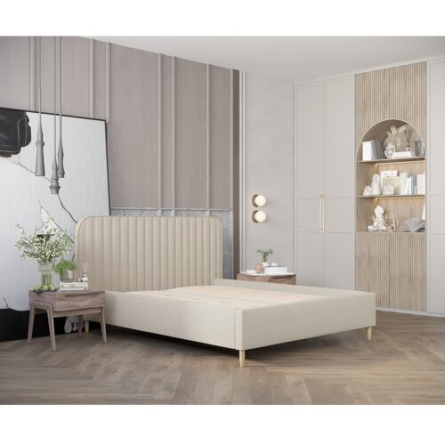 Maison de R&amp;ecirc;ve bež oblazinjena zakonska postelja s prostorom za shranjevanje z letvenim dnom 120x200 cm noto &amp;ndash; Slike