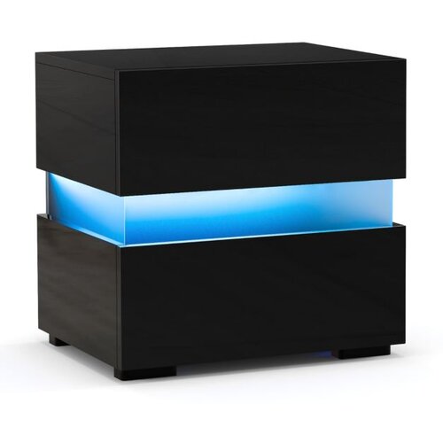  LED noćna ormarić s 2 ladice, daljinskim upravljačem, crna. Slike