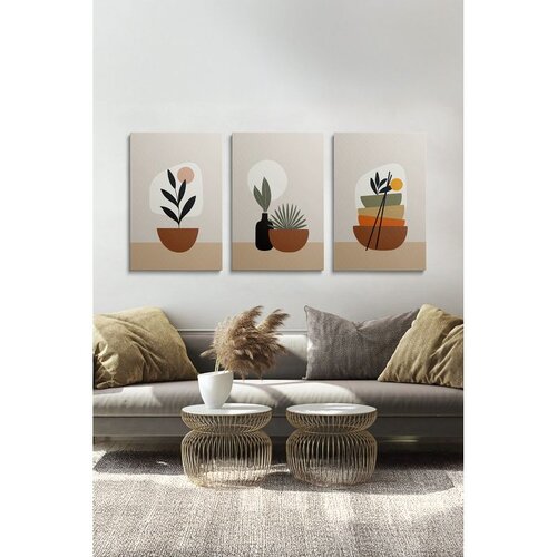 Wallxpert set od 3 slike na platnu Ersycnvs15, boho saksije i vaze sa biljkama u bež-terakota tonovima, 3 x 50 x 70 cm Cene
