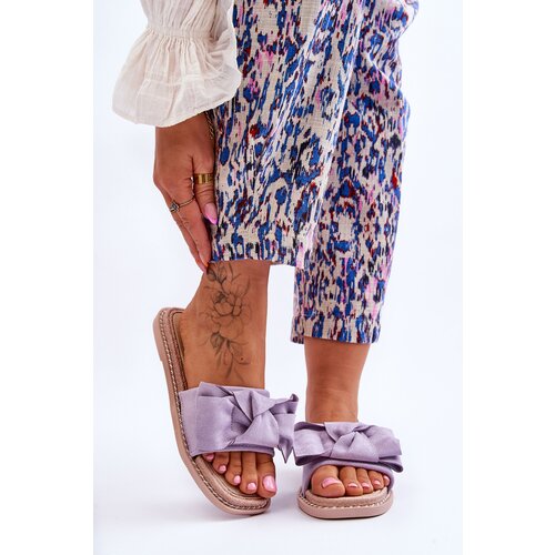 Kesi Suede Women's Slippers with Bow Purple Ambra Cene