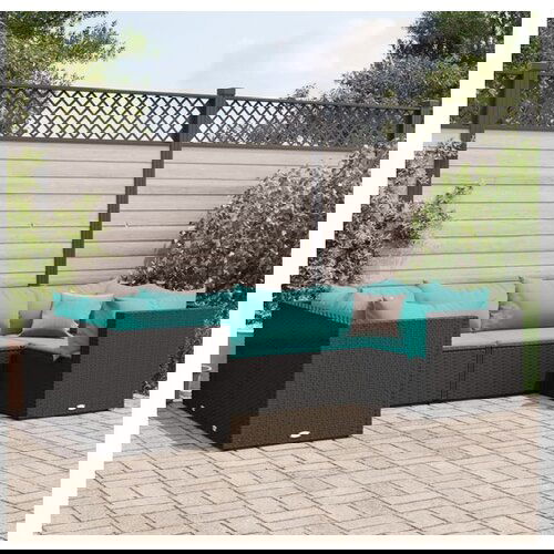 vidaXL 6-dijelna vrtna garnitura od poliratana s jastucima crna - Crna i plava 4x kutna + 2x srednja 1 Cene