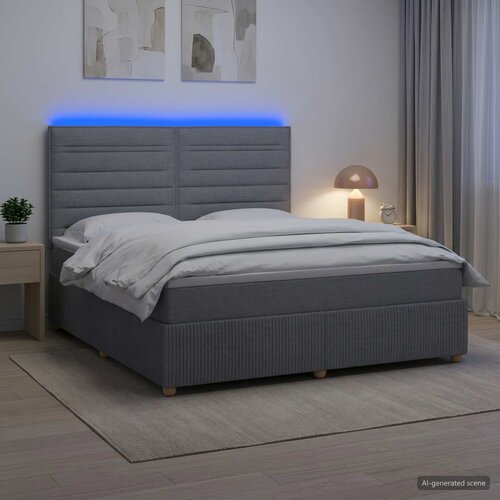  LED okvir za krevet s madracem Svjetlosiva 140 x 200 cm Tkanina Slike