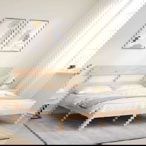  Okvir kreveta s uzglavljem veliki bračni od masivnog drva - Prirodna 150 x 200 cm s uzglavljem Cijene