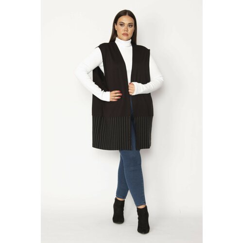 Şans Women's Plus Size Black Striped Garnish Vest Slike