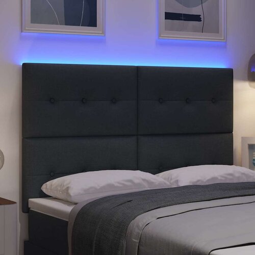  LED glava kreveta s LED trakama Tamno siva 160 cm tkanina Slike