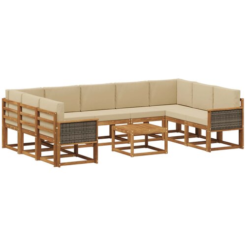 vidaXL Zunanja garnitura za sedenje z blazino 10 pcs Naravna in bež, (5000282455) Cene