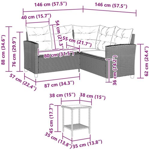  Set vanjskih sofa s jastukom 2 pcs Smeđa i crvena poliratan Slike
