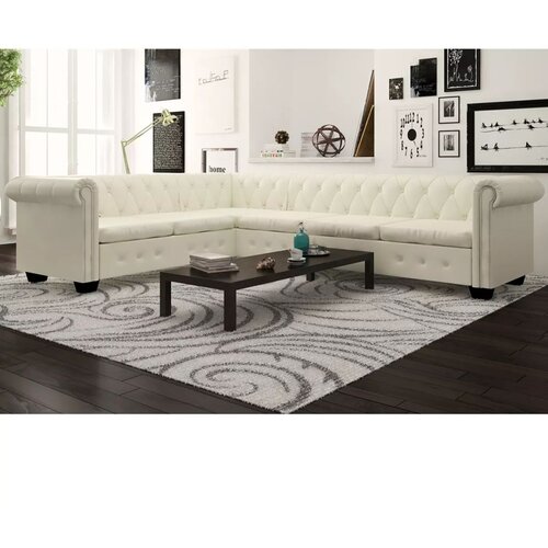 VidaXL Chesterfield kotna sedežna garnitura umetno usnje bela Slike
