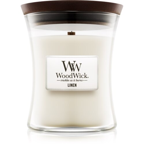 WoodWick Linen di&amp;scaron;eča sveča z lesenim stenjem 275 g Slike