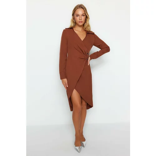 Trendyol Brown Woven Dress with Double Breasted Collar