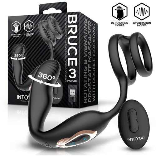 INTOYOU Bruce 360 Rotating Prostate Massager with Double Cockring Black Cijene
