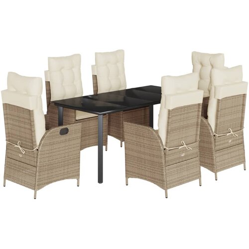  7-dijelni vrtni blagovaonski set od poliratana s jastucima bež 160 x 80 x 74 cm Slike