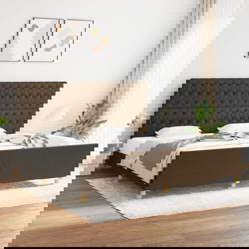 The Living Store Posteljni okvir z vzglavjem temno rjav 200x200 cm blago - Posteljni Okvir Z Vzglavjem, (21526215) Slike