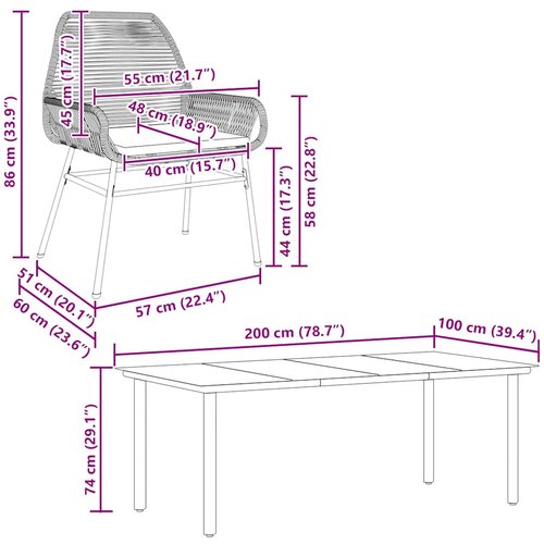  7-dijelni vrtni blagovaonski set s jastucima poliratan i staklo Siva 200 x 100 x 74 cm Slike