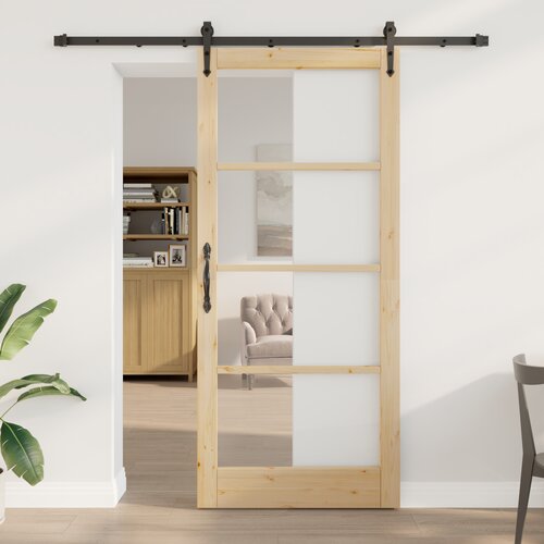 vidaXL Drsna vrata z opremo 93x211 cm Trden borov les, Notranja vrata z steklom 'ORKDAL'93x211x4 cm Trden borov les Cene